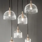 Lâmpada suspensa em vidro listrado soprado e metal pintado - Giuliano Viadurini