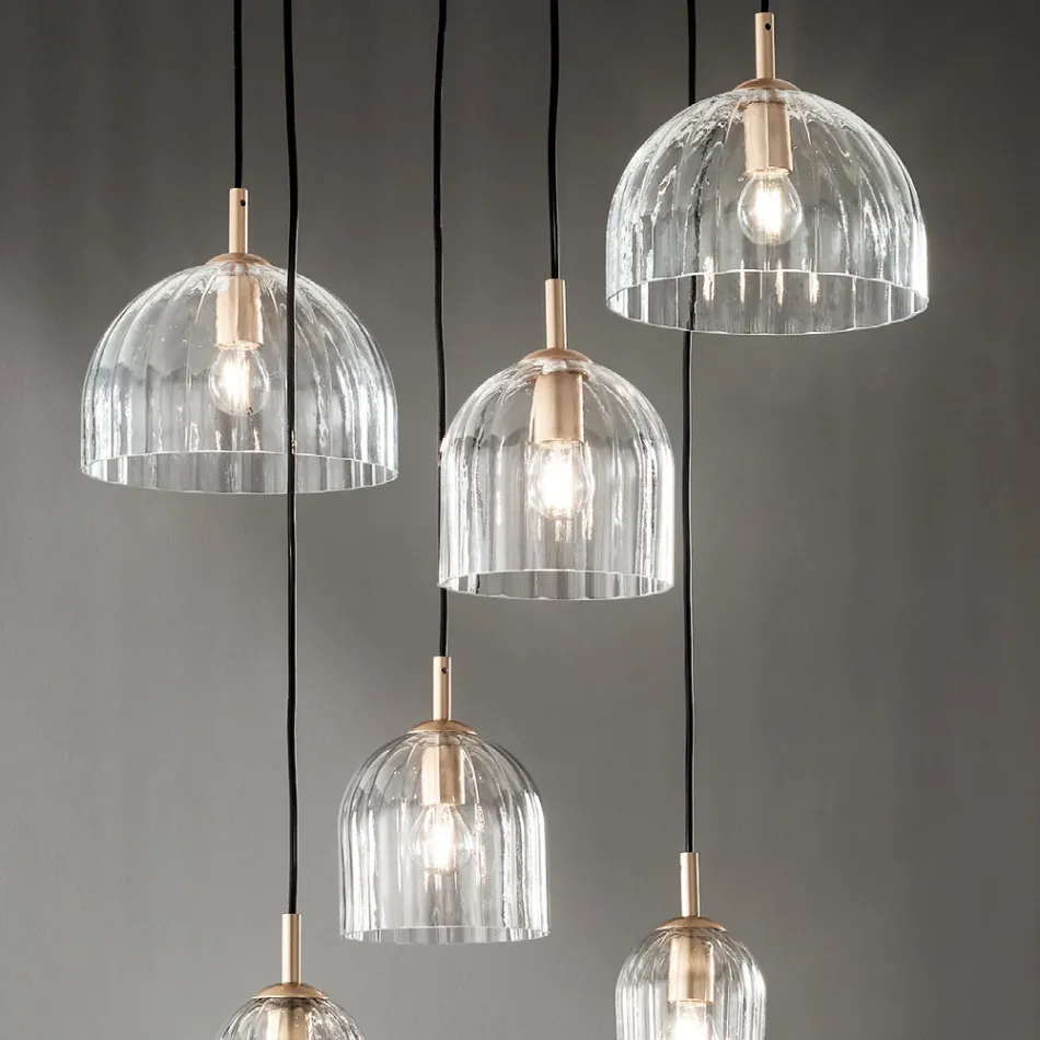 Lâmpada suspensa em vidro listrado soprado e metal pintado - Giuliano Viadurini