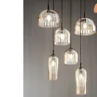 Lâmpada suspensa em vidro listrado soprado e metal pintado - Giuliano Viadurini