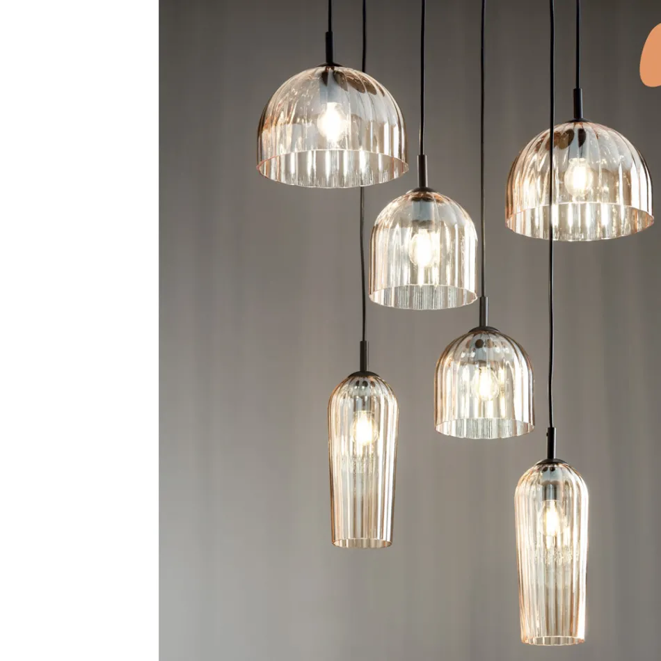 Lâmpada suspensa em vidro listrado soprado e metal pintado - Giuliano Viadurini