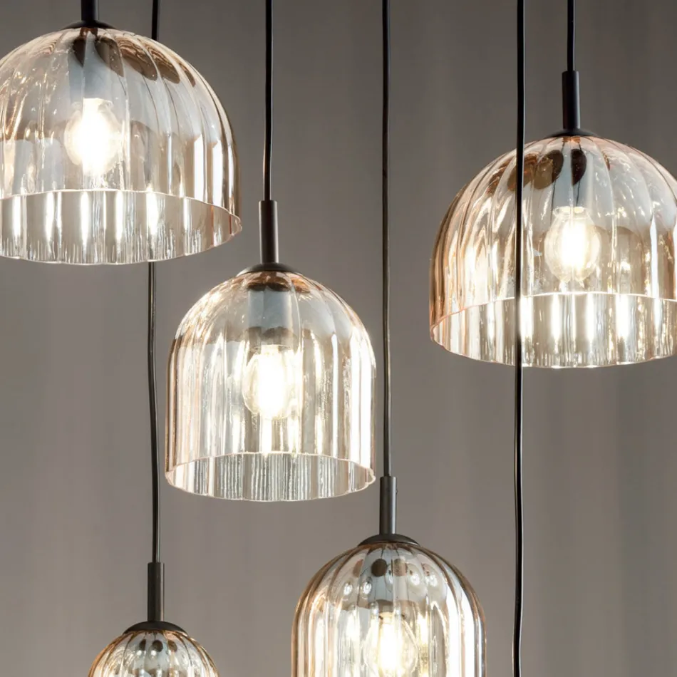 Lâmpada suspensa em vidro listrado soprado e metal pintado - Giuliano Viadurini