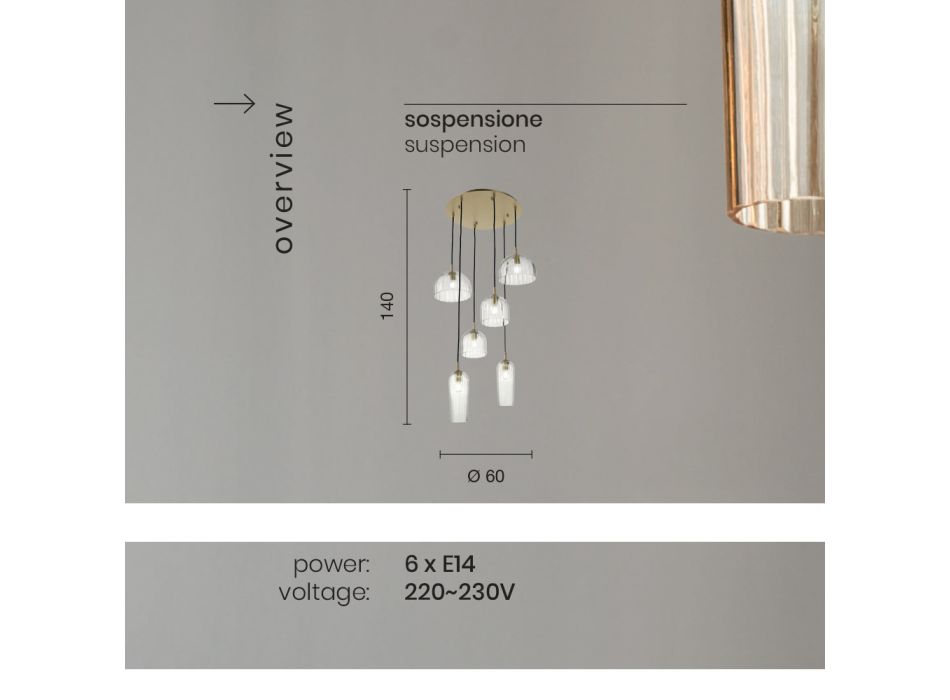 Lâmpada suspensa em vidro listrado soprado e metal pintado - Giuliano Viadurini