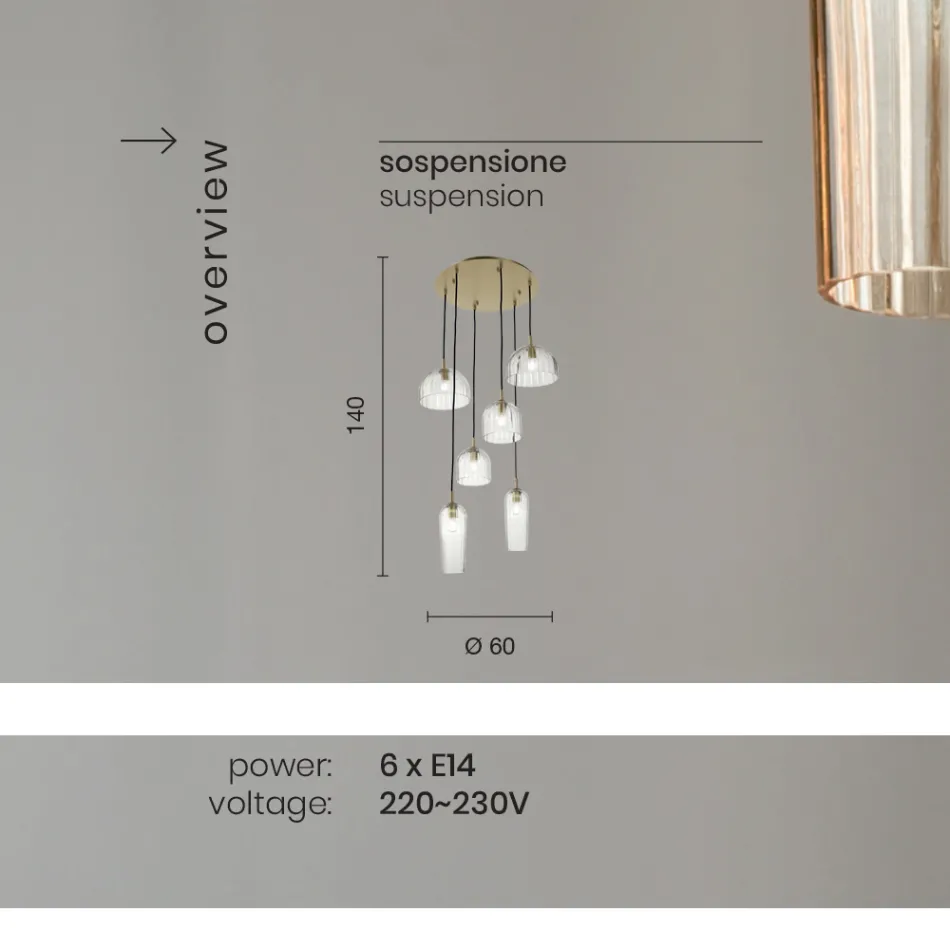 Lâmpada suspensa em vidro listrado soprado e metal pintado - Giuliano Viadurini