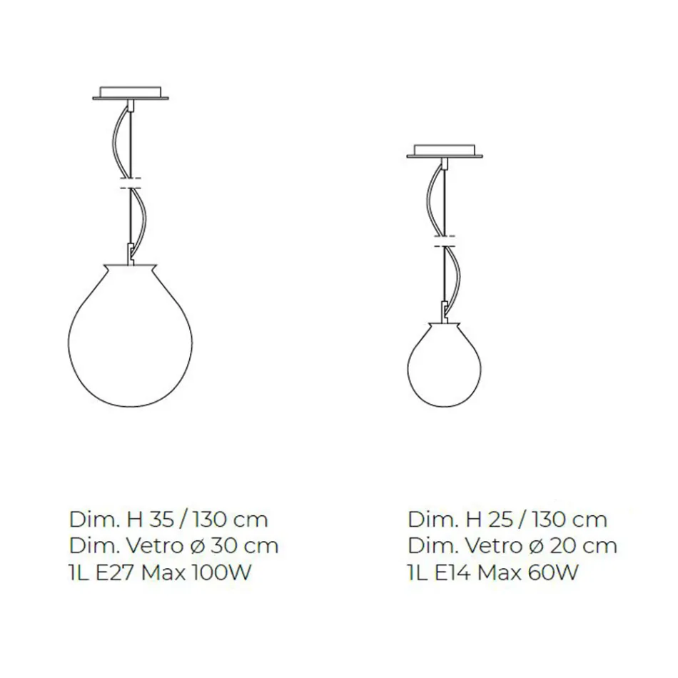 Lâmpada suspensa em vidro veneziano fundido à mão - balão Viadurini