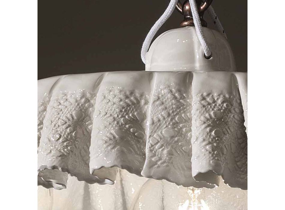 Lâmpada suspensa artesanal metal cerâmica efeito tecido - Modena Viadurini