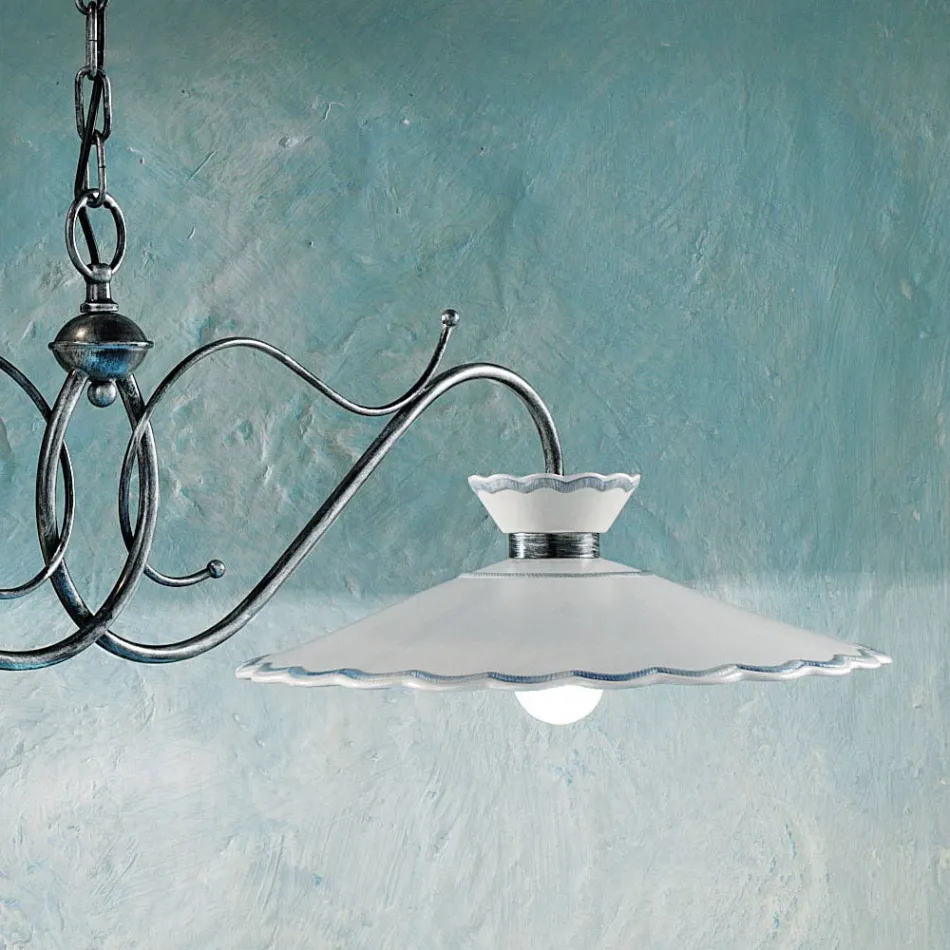 Lâmpada Suspensa Linear 2 Luzes Cerâmica Efeito Bordado Artesanal - Ravenna Viadurini