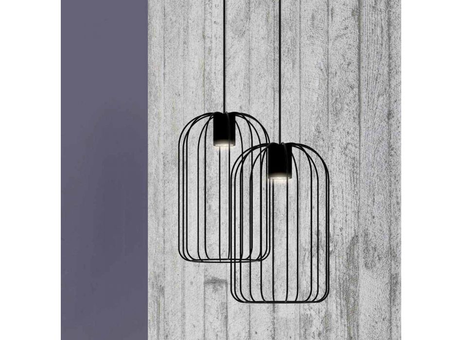 Lâmpada suspensa moderna com estrutura de fio de metal feita na Itália - gaiola Viadurini