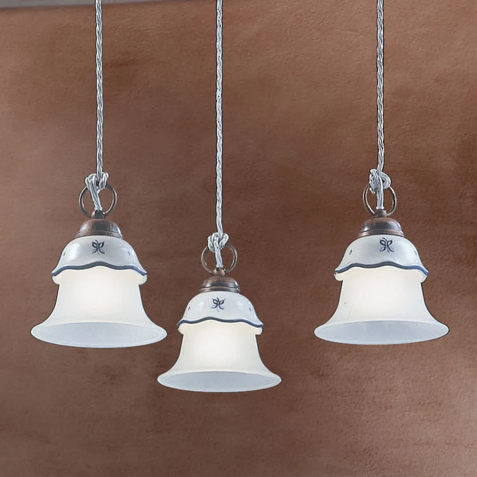 Candeeiro Suspenso Redondo em Ferro, Vidro, Cerâmica Pintada à Mão - Ferrara Viadurini