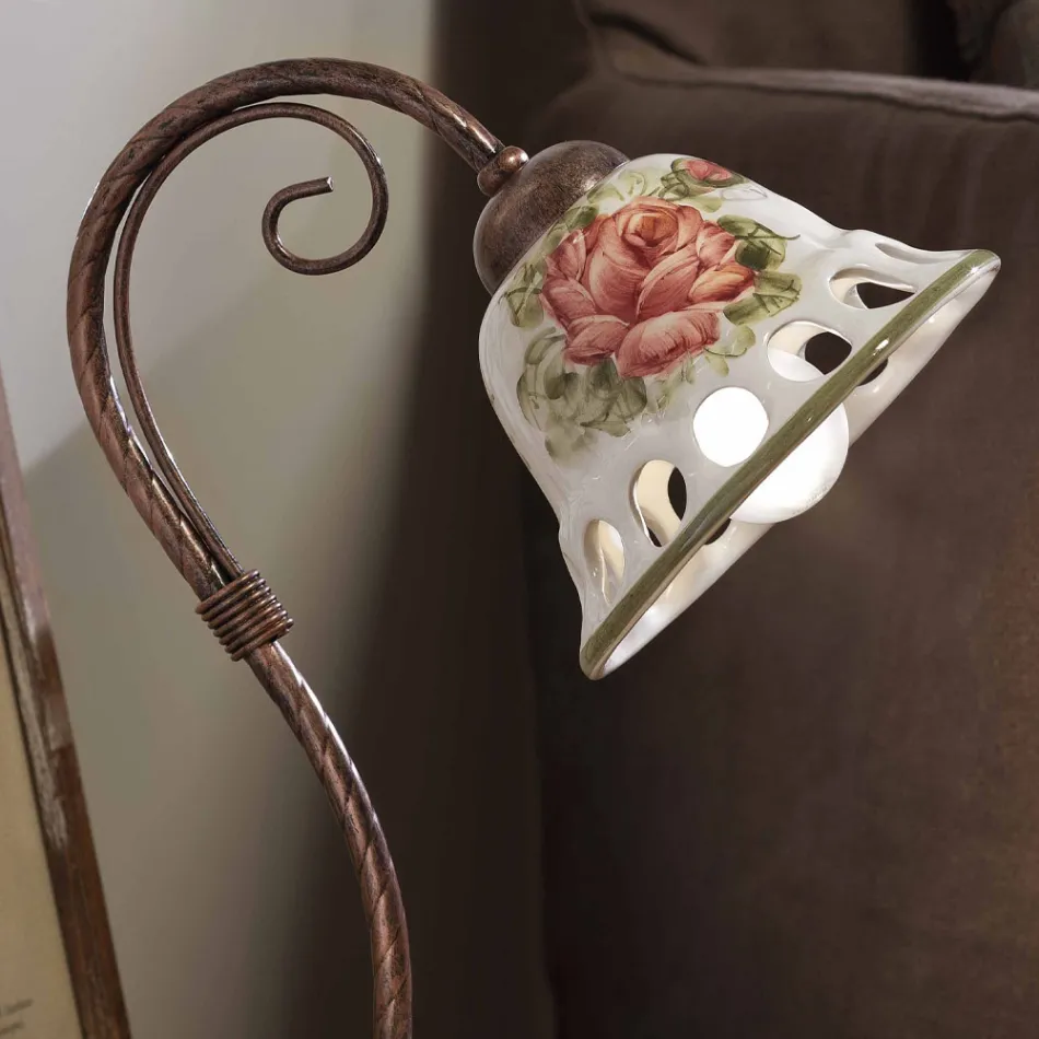 Candeeiro de mesa em metal e cerâmica artesanal com Passanastri - Nápoles Viadurini