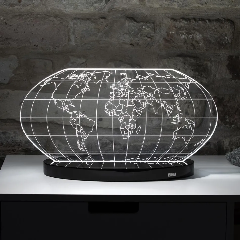 Candeeiro de mesa Led Planisphere em cristal acrílico gravado a laser - Rihanna Viadurini