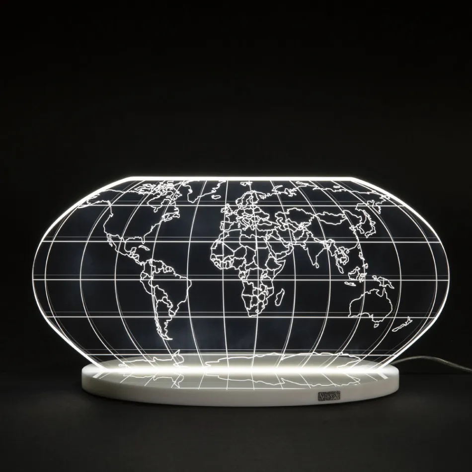 Candeeiro de mesa Led Planisphere em cristal acrílico gravado a laser - Rihanna Viadurini