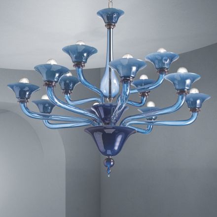 Candelabro de vidro veneziano 12 luzes feitas na Itália - Ismail Viadurini