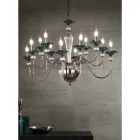 Candelabro Clássico de 12 Luzes em Vidro, Cristal e Metal Luxo - Flandres Viadurini