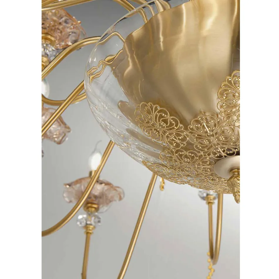 Candelabro Clássico de 12 Luzes em Vidro, Cristal e Metal Luxo - Flandres Viadurini