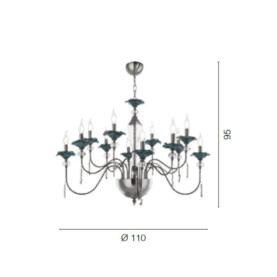 Candelabro Clássico de 12 Luzes em Vidro, Cristal e Metal Luxo - Flandres Viadurini
