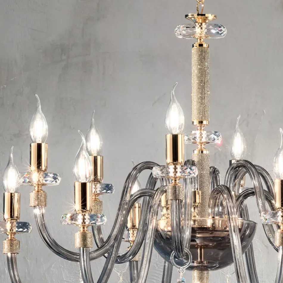 Candelabro Clássico 12 Luzes em Vidro Italiano Feito à Mão - Similo Viadurini