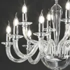 Candelabro Clássico 12 Luzes em Vidro Transparente Feito à Mão Italiano - Rapallo Viadurini