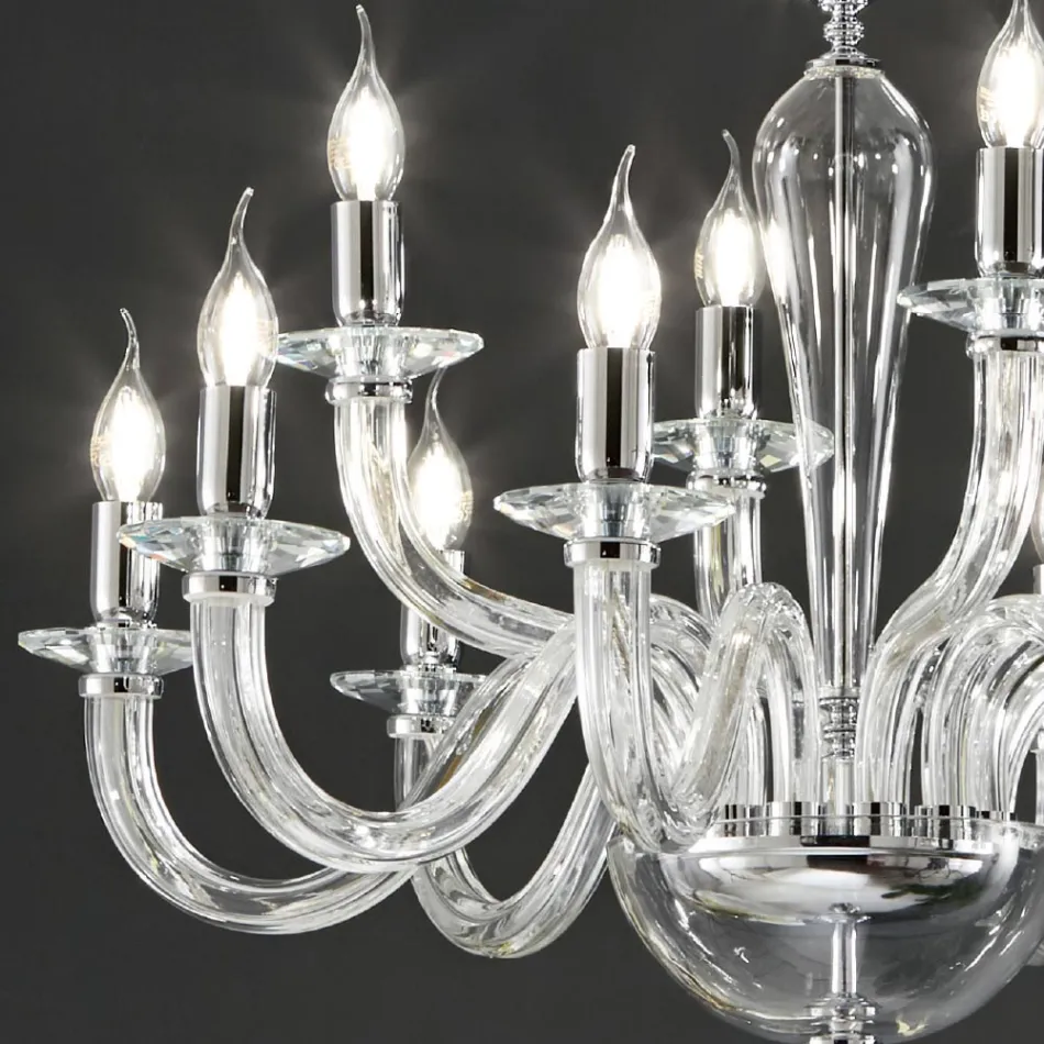 Candelabro Clássico 12 Luzes em Vidro Transparente Feito à Mão Italiano - Rapallo Viadurini