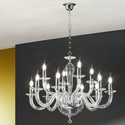 Candelabro Clássico 12 Luzes em Vidro Transparente Feito à Mão Italiano - Rapallo Viadurini