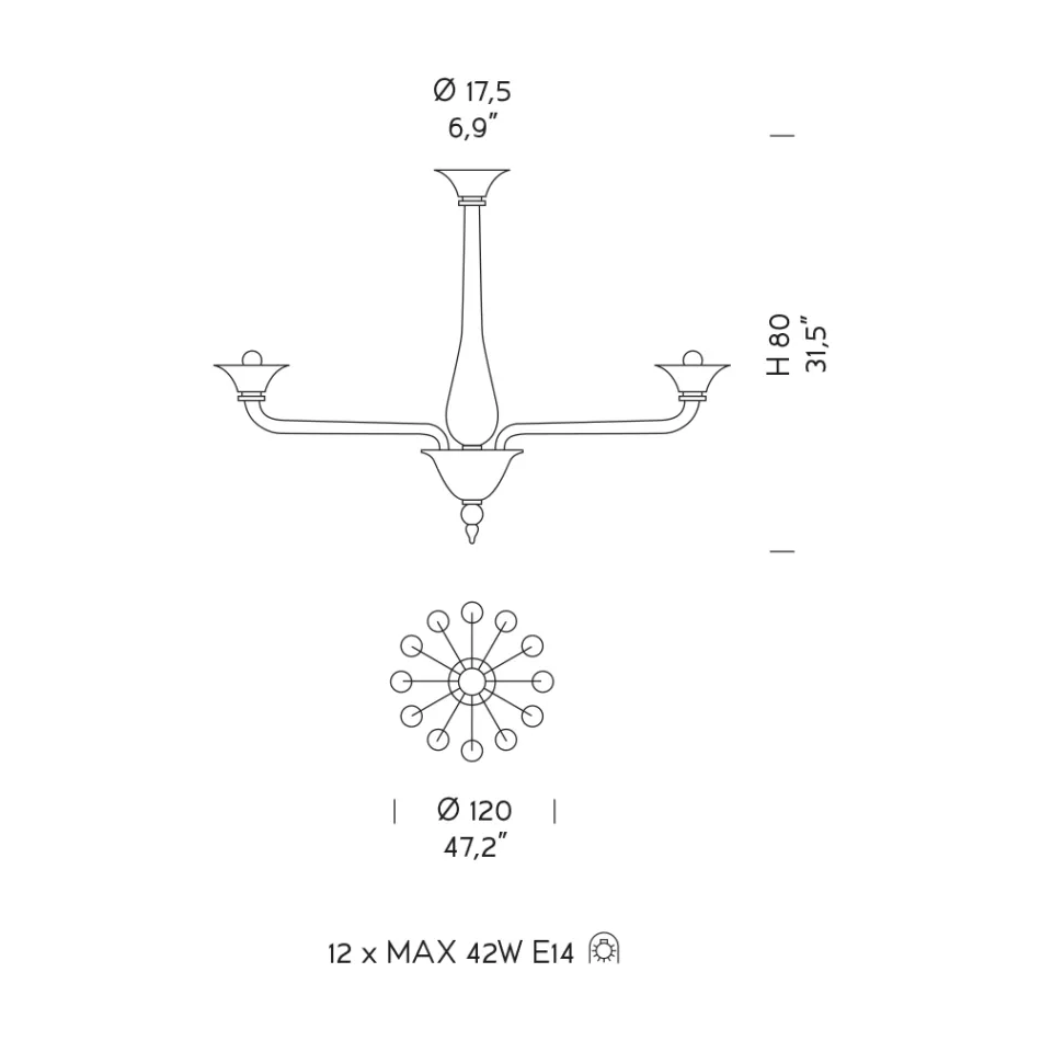 Candelabro 12 Luzes em Vidro Veneza Branco e Metal Cromado - Ismail Viadurini