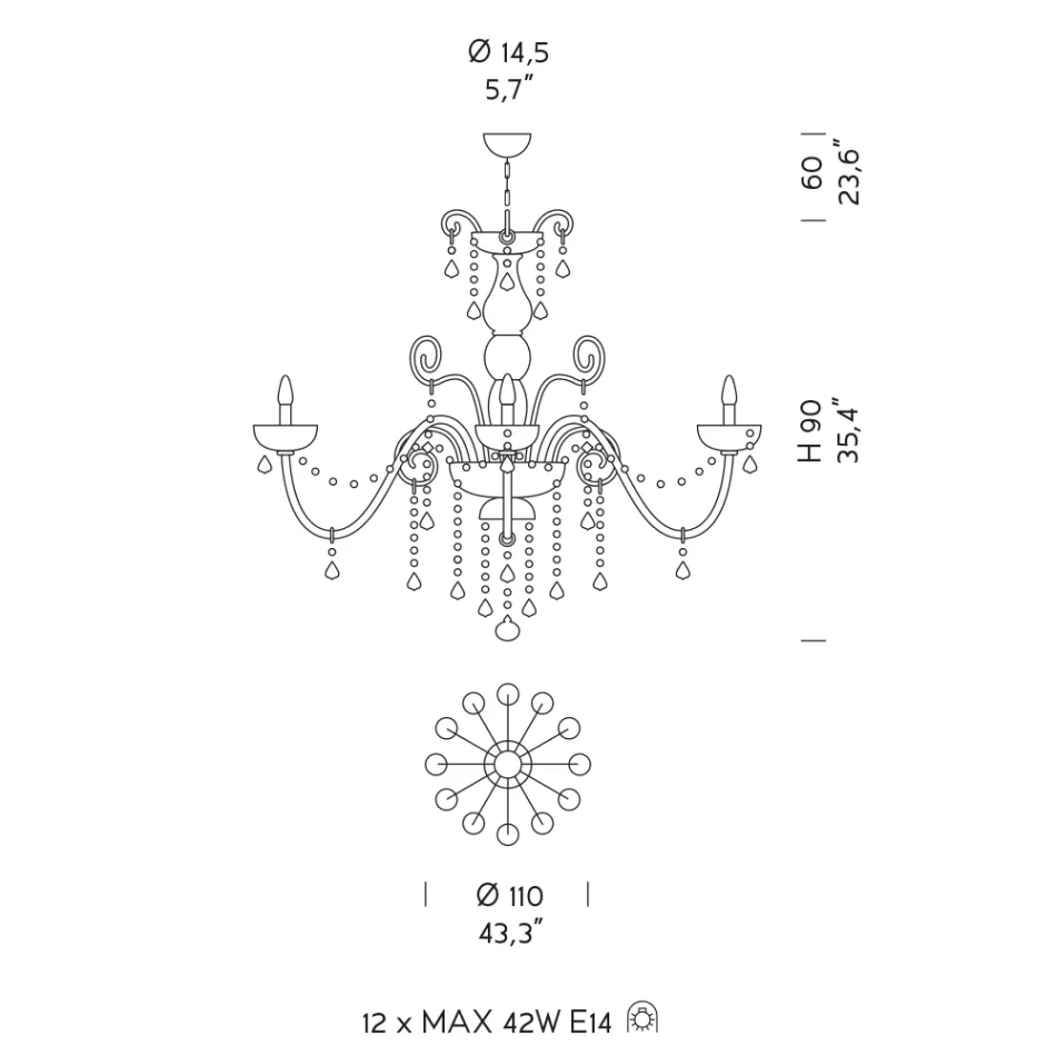 Candelabro de vidro veneziano de ametista 12 luzes feito na Itália - florentino Viadurini