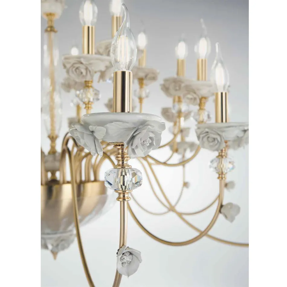 Candelabro Clássico 18 Luzes em Porcelana e Vidro Soprado Luxo - Eteria Viadurini