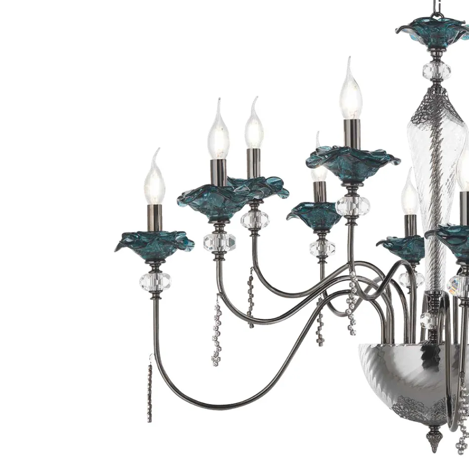 Candelabro Clássico de 18 Luzes em Vidro, Cristal e Metal Luxo - Flandres Viadurini