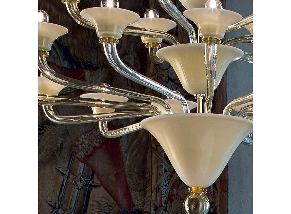 Lustre 21 Luzes em Veneza Vidro e Metal Dourado Made in Italy - Ismail Viadurini