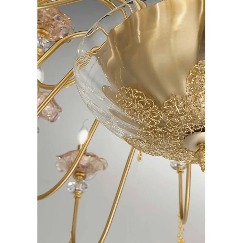 Candelabro Clássico de 24 Luzes em Vidro, Cristal e Metal Luxo - Flandres Viadurini