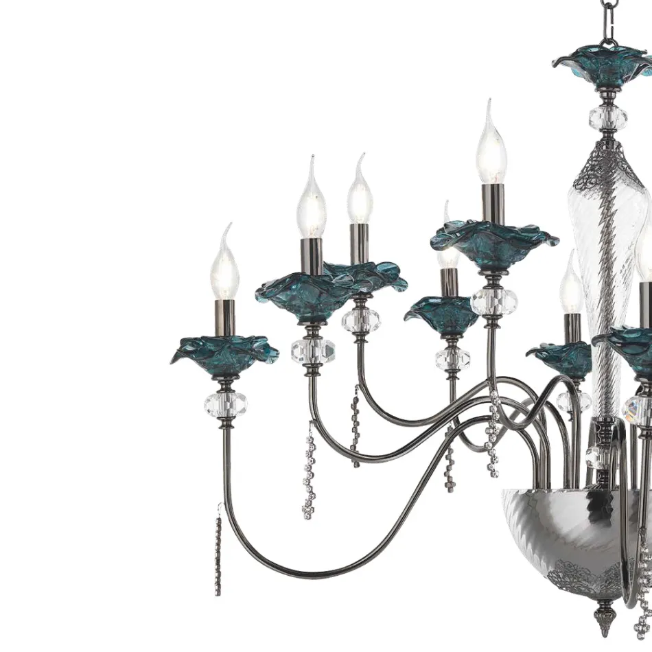 Candelabro Clássico de 24 Luzes em Vidro, Cristal e Metal Luxo - Flandres Viadurini