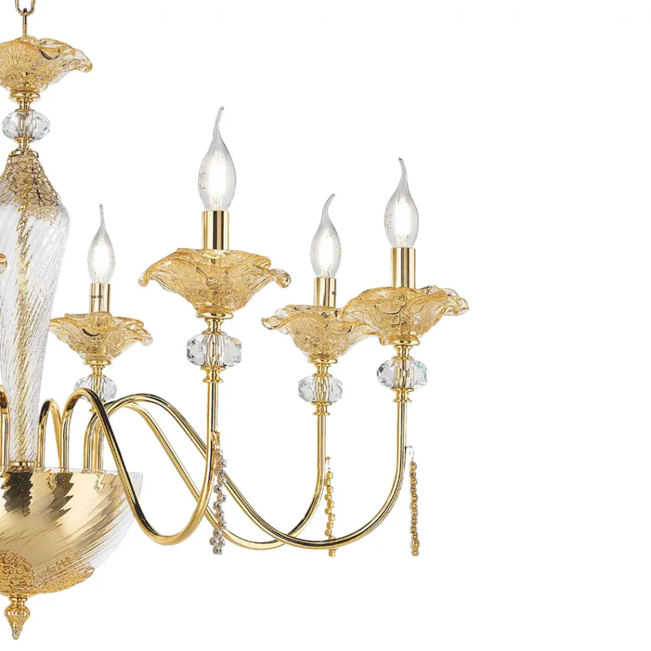 Candelabro Clássico de 24 Luzes em Vidro, Cristal e Metal Luxo - Flandres Viadurini