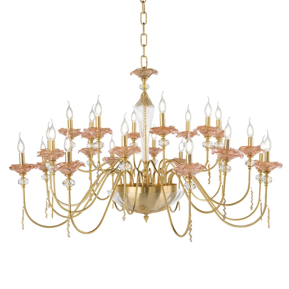 Candelabro Clássico de 24 Luzes em Vidro, Cristal e Metal Luxo - Flandres Viadurini