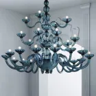 Candelabro Artesanal 28 Luzes em Vidro Veneziano Azul e Metal - Foscarino Viadurini