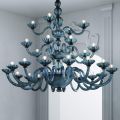 Candelabro Artesanal 28 Luzes em Vidro Veneziano Azul e Metal - Foscarino