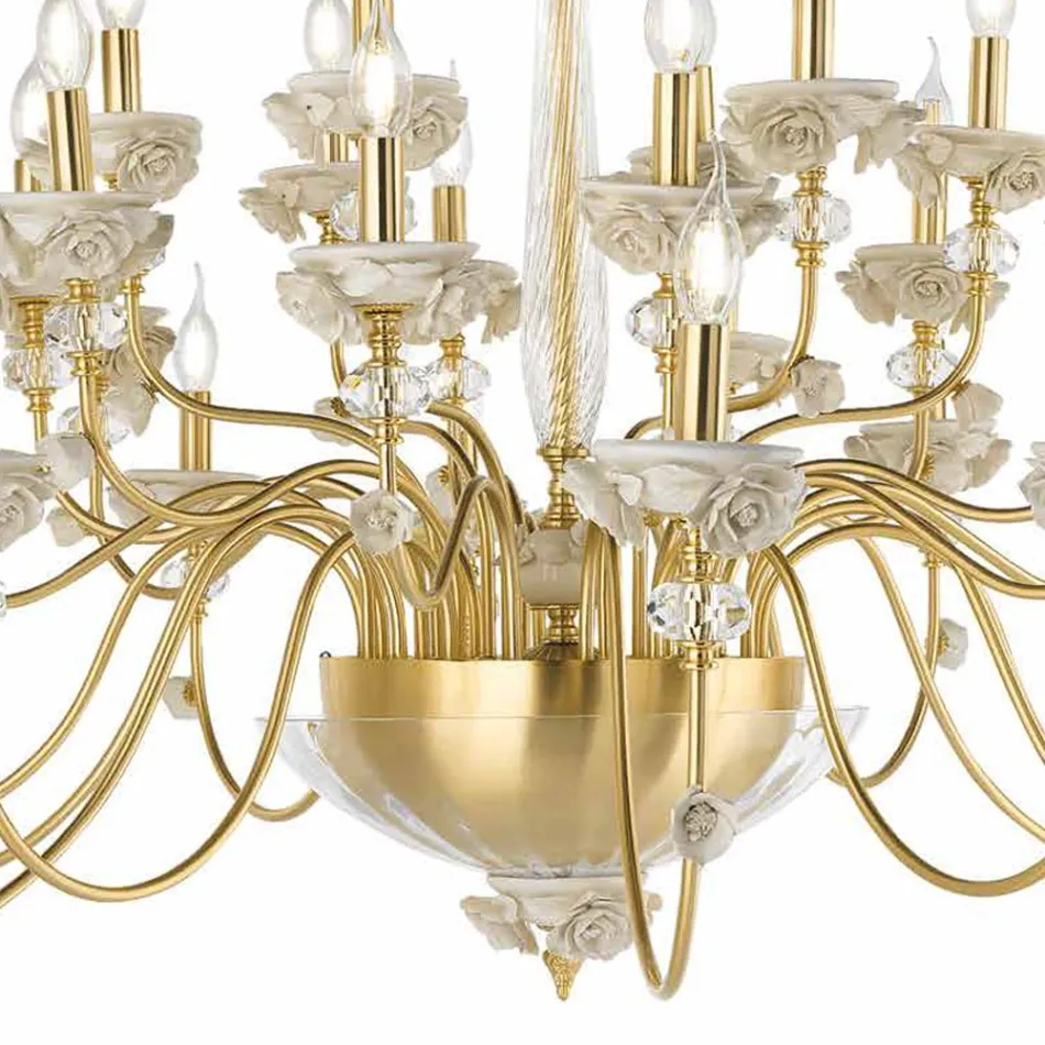 Candelabro Clássico 30 Luzes em Porcelana e Vidro Soprado Luxo - Eteria Viadurini