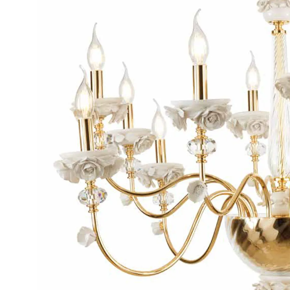 Candelabro Clássico 30 Luzes em Porcelana e Vidro Soprado Luxo - Eteria Viadurini