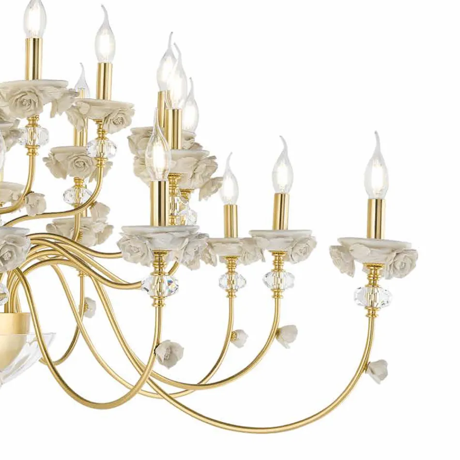 Candelabro Clássico 30 Luzes em Porcelana e Vidro Soprado Luxo - Eteria Viadurini