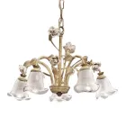 Candelabro 5 Luzes em Ferro e Vidro Jateado com Rosas Cerâmicas - Siena Viadurini