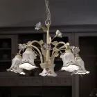 Candelabro 5 Luzes em Metal e Cerâmica Decorada à Mão e Rosas - Pisa Viadurini