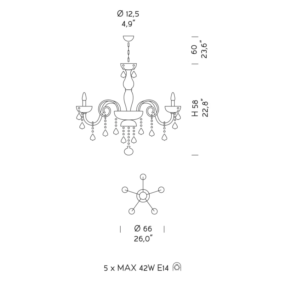Candelabro de 5 luzes em vidro veneziano e metal clássico - estilo florentino Viadurini