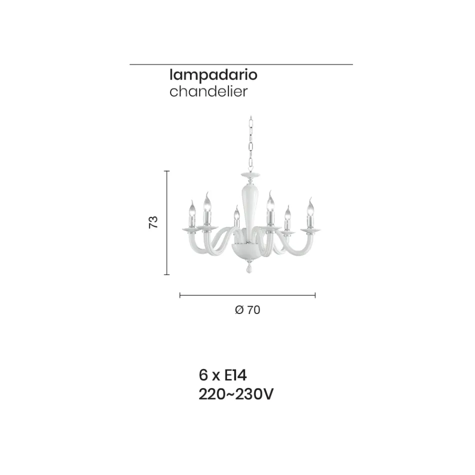 Candelabro Clássico 6 Luzes em Vidro Transparente Feito à Mão Italiano - Rapallo Viadurini