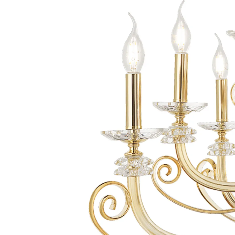Candelabro de 6 Luzes em Vidro Soprado e Cristal de Luxo Clássico - Cassea Viadurini