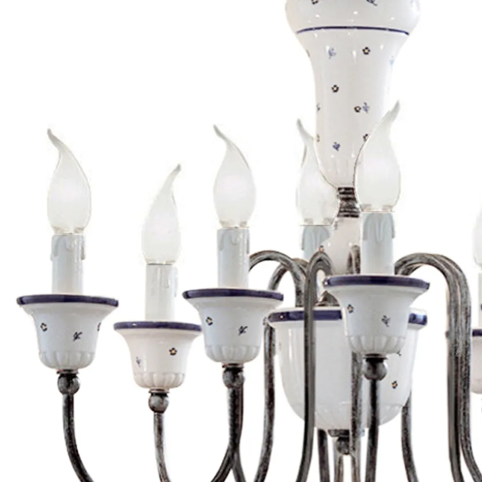 Candelabro 8 Luzes Artesanal Pintado à Mão Cerâmica e Latão - Sanremo Viadurini