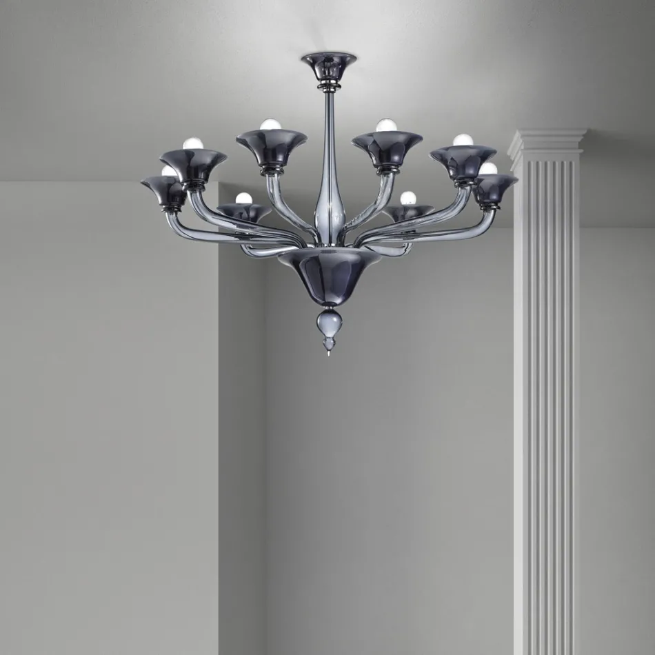 Candelabro de vidro veneziano 8 luzes feito na Itália - Ismail Viadurini