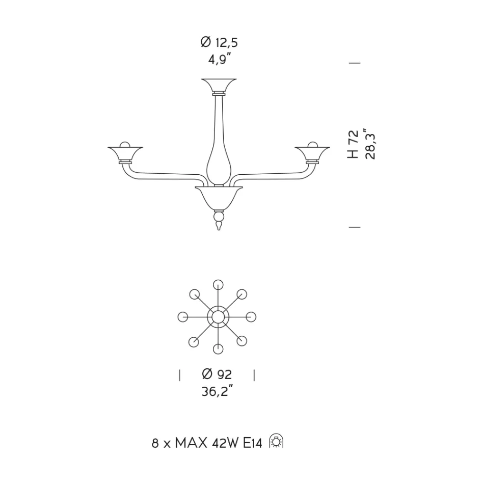 Candelabro de vidro veneziano 8 luzes feito na Itália - Ismail Viadurini