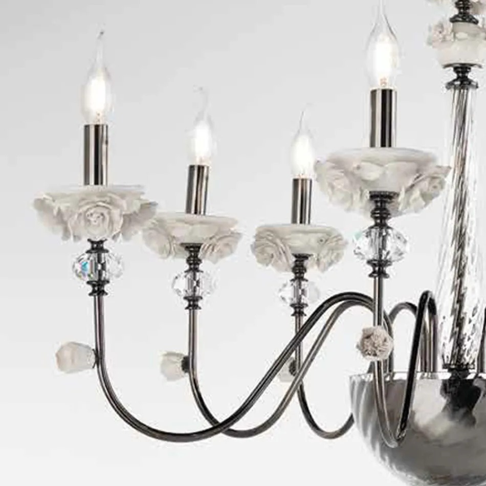 Candelabro Clássico 8 Luzes em Porcelana e Vidro Soprado Luxo - Eteria Viadurini