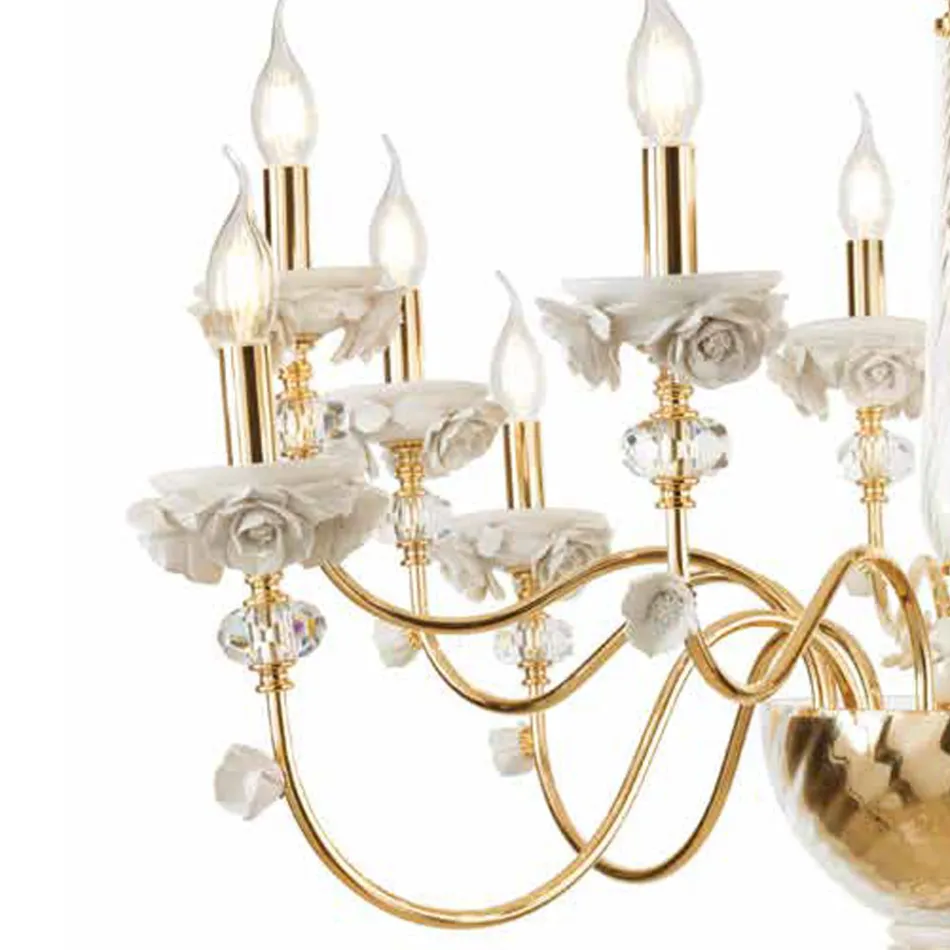 Candelabro Clássico 8 Luzes em Porcelana e Vidro Soprado Luxo - Eteria Viadurini