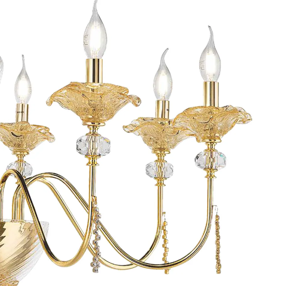 Candelabro Clássico de 8 Luzes em Vidro, Cristal e Metal Luxo - Flandres Viadurini