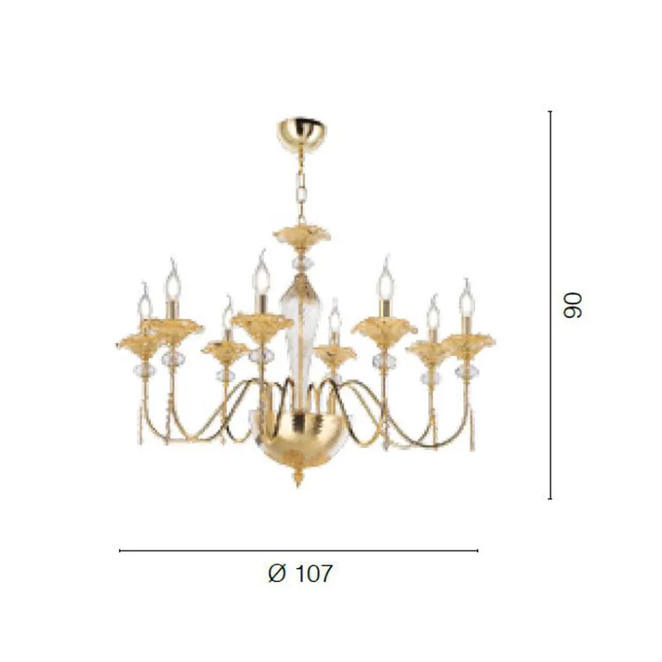 Candelabro Clássico de 8 Luzes em Vidro, Cristal e Metal Luxo - Flandres Viadurini