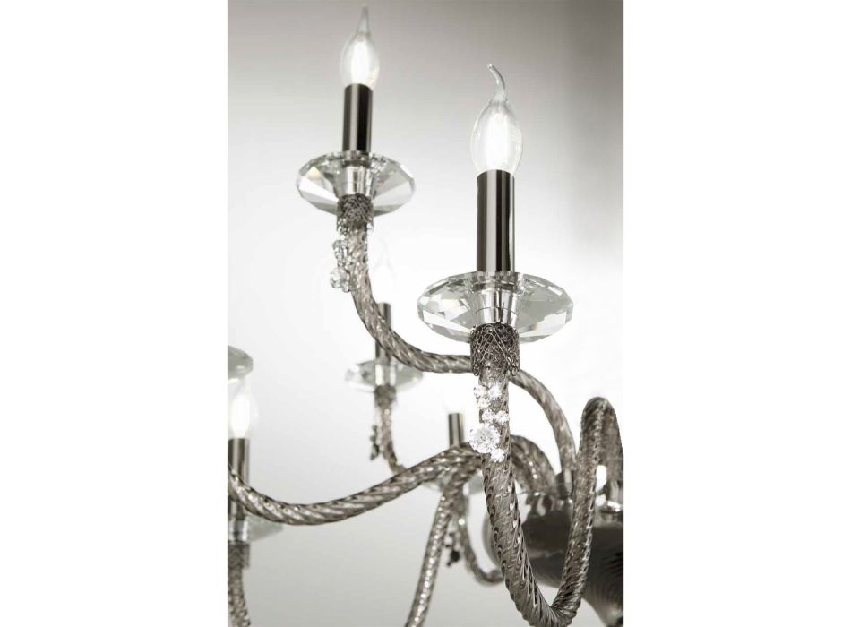 Candelabro clássico de 8 luzes em vidro soprado e detalhes de mão - Phaedra Viadurini